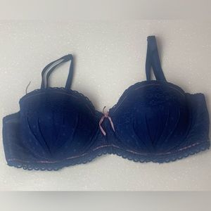 Rampage Blue With Pink Trim Lace Bra 36C